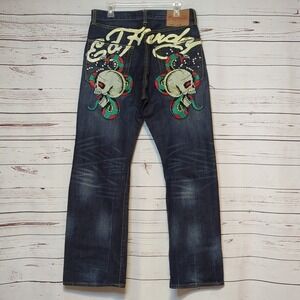 Ed Hardy By Christian Audigier 2009 Skull and Snake Y2K Baggy Vintage Dark Jeans
